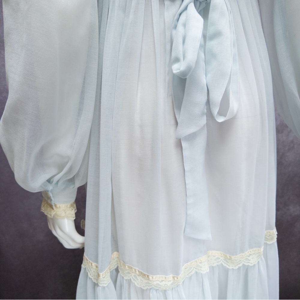 Vintage 70s Gunne Sax Baby Blue Chiffon Prairie Maxi Dress, ~24” waist - Picture 6 of 12